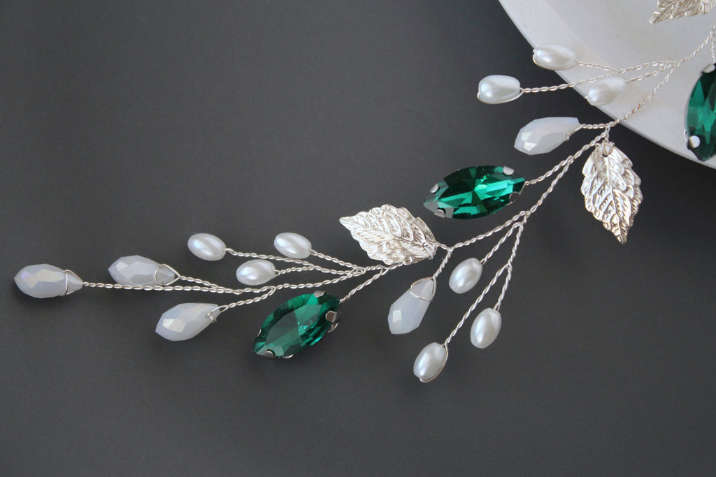 Emerald Bridal Hair Vine: Green Wedding Headpiece