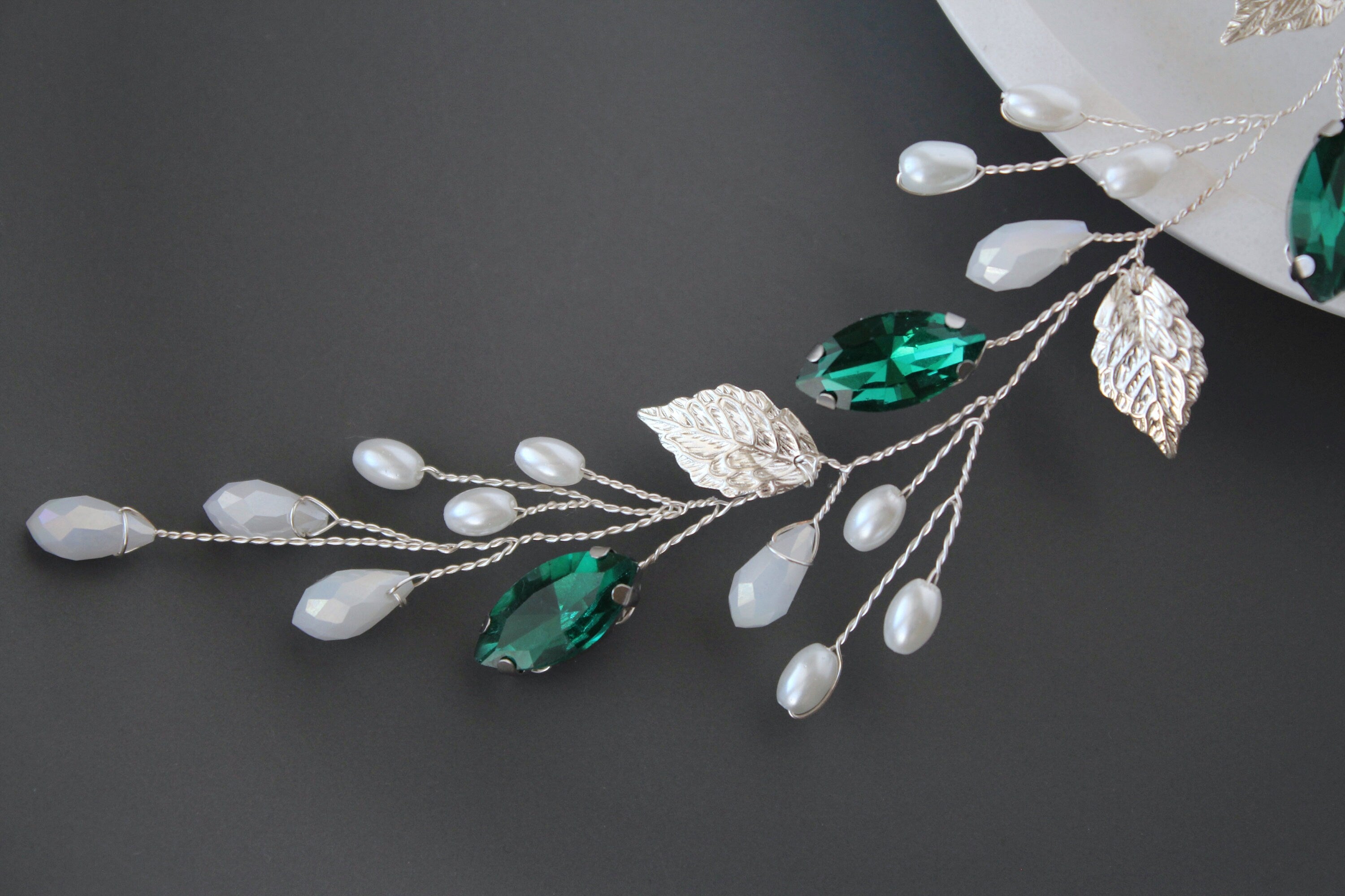 Emerald Bridal Hair Vine: Green Wedding Headpiece