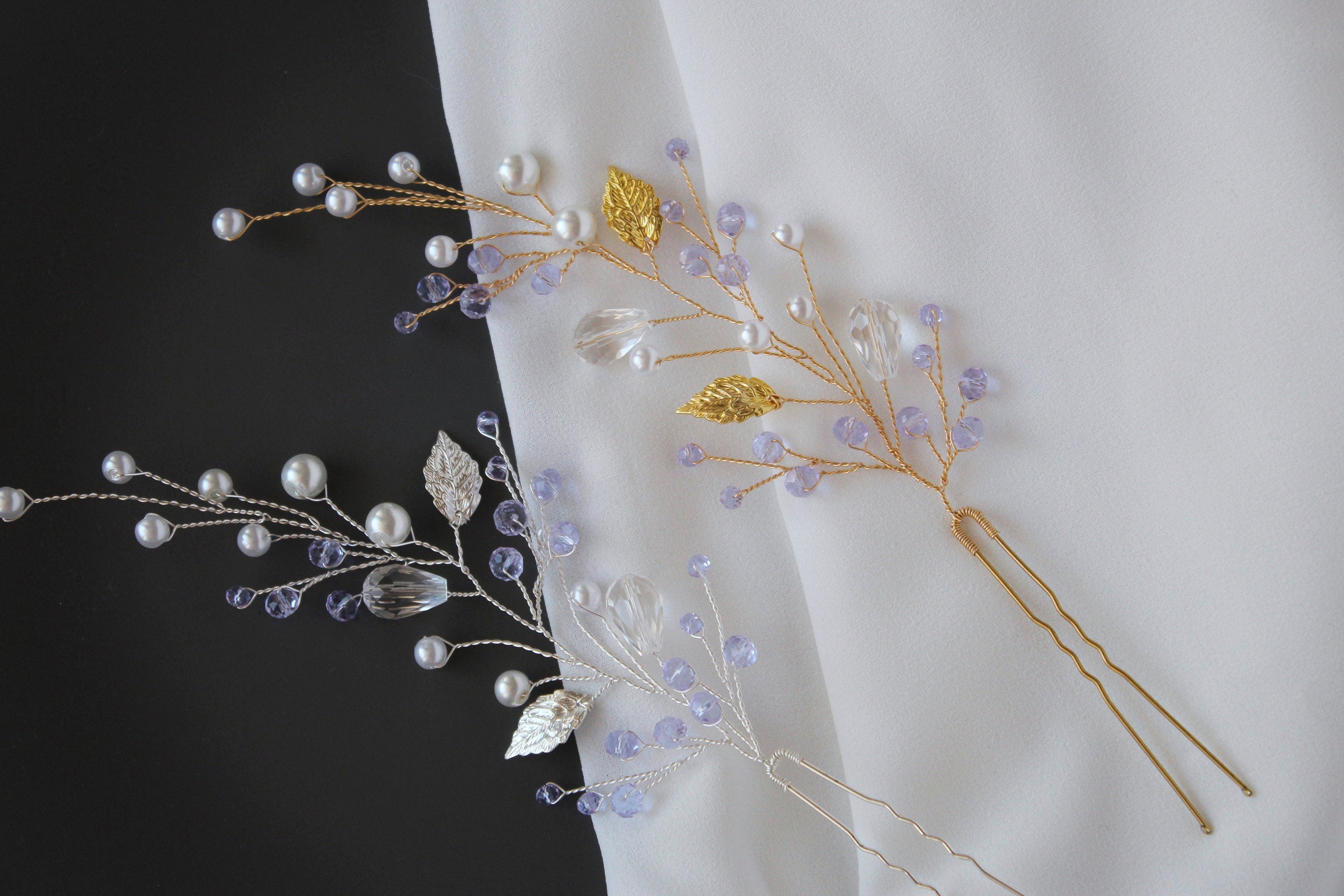 Purple Bridal Hair Pins: Lavender Leaf Headpiece
