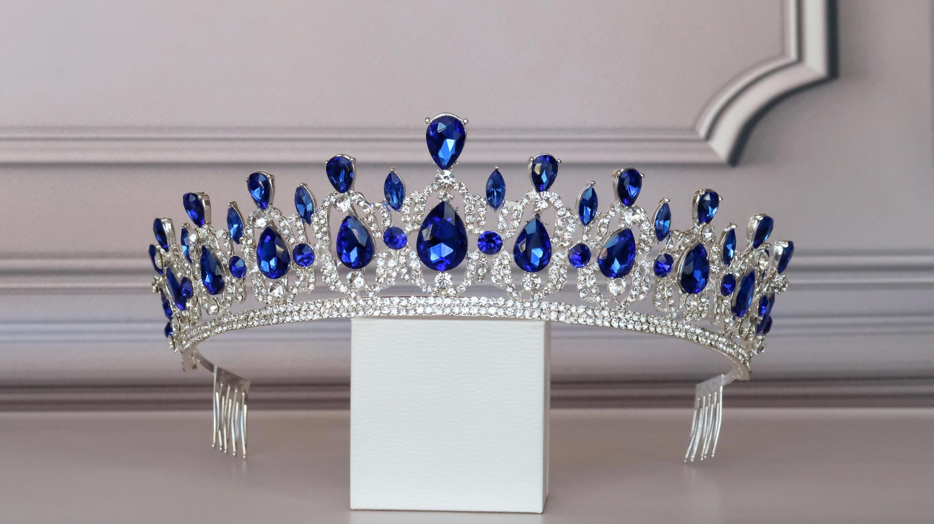 Blue Sapphire crown, Tiara for Blue Wedding,