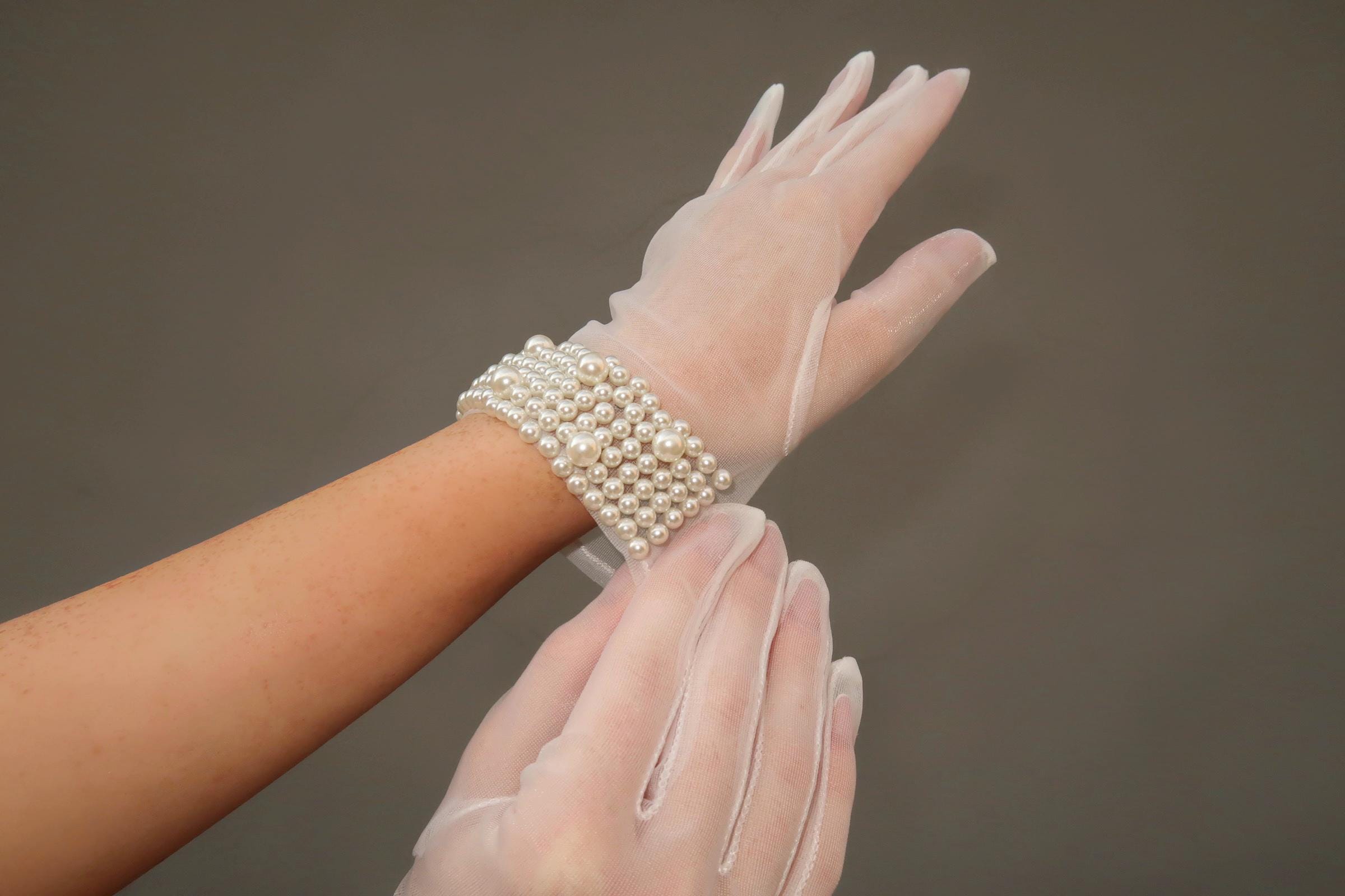 Bridal Gloves, Short White Tulle Gloves