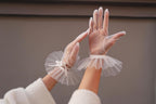Short Bridal Gloves, Chiffon Gloves with Ribbon