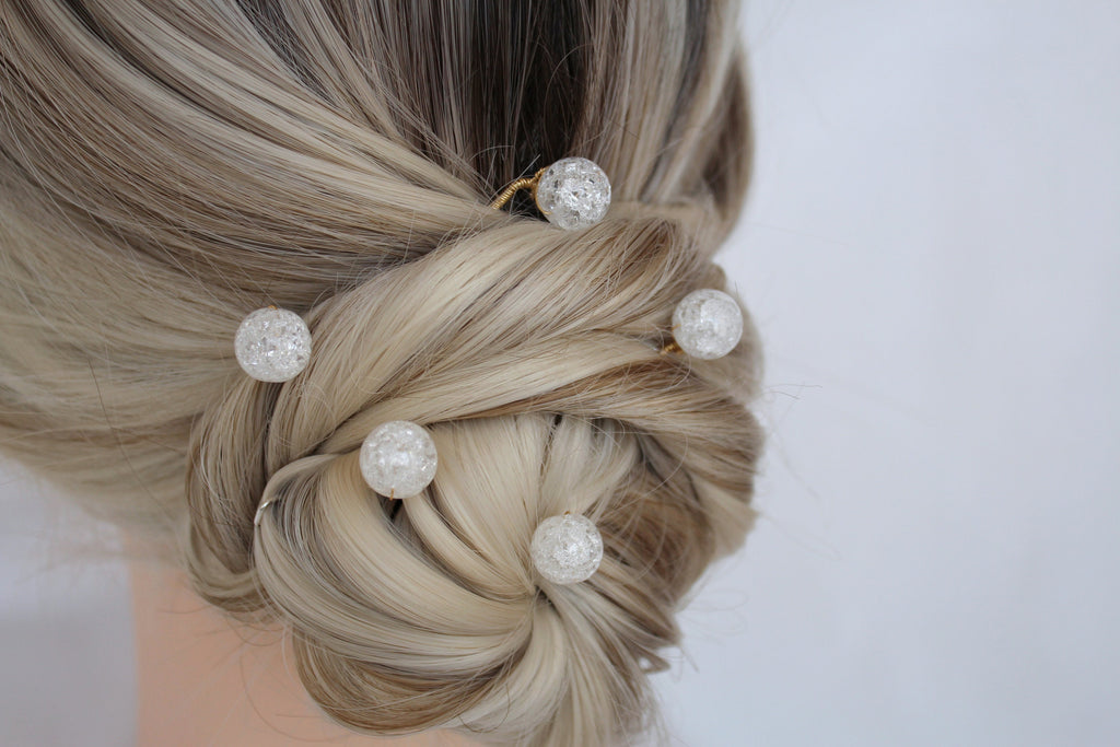 Quartz Crystal Bridal Hair Pins: Gold Wedding Hair Jewelry