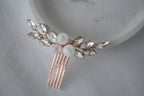 Rose Gold Bridal Hair Comb: Quartz Crystal Headpiece