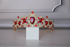Red Ruby tiara with earrings, Prom tiara