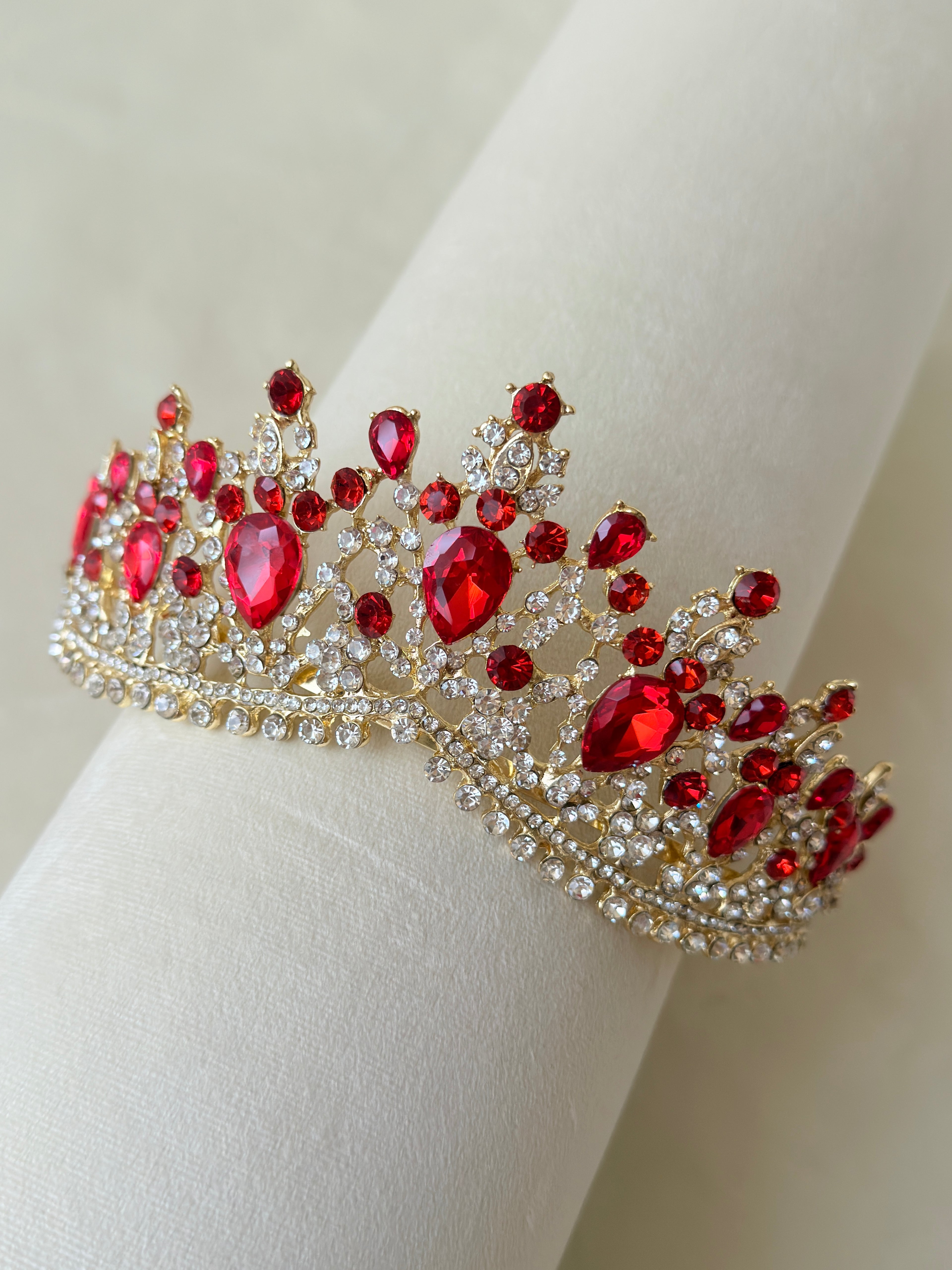 Red princess crown, Ruby quinceanera tiara
