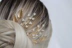 Gold Leaf Wedding Hair Pins: Pearl Bridal Hair Accessory