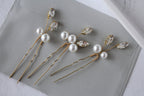 Pearl Crystal Wedding Hair Pins: Gold Bridal Hair Accessory, Set of 3