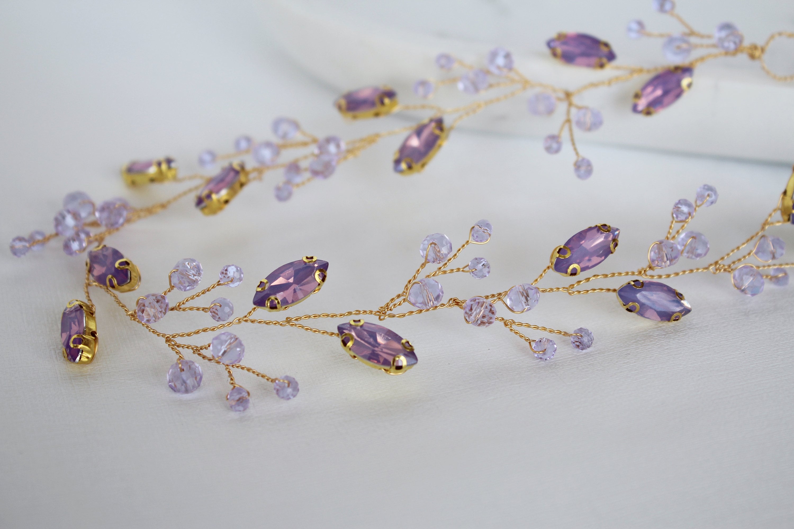 Lavender Crystal Hair Vine: Bridal Headpiece