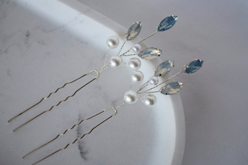 Blue Opal Pearl Hair Pins: Bridal Hair Accessories