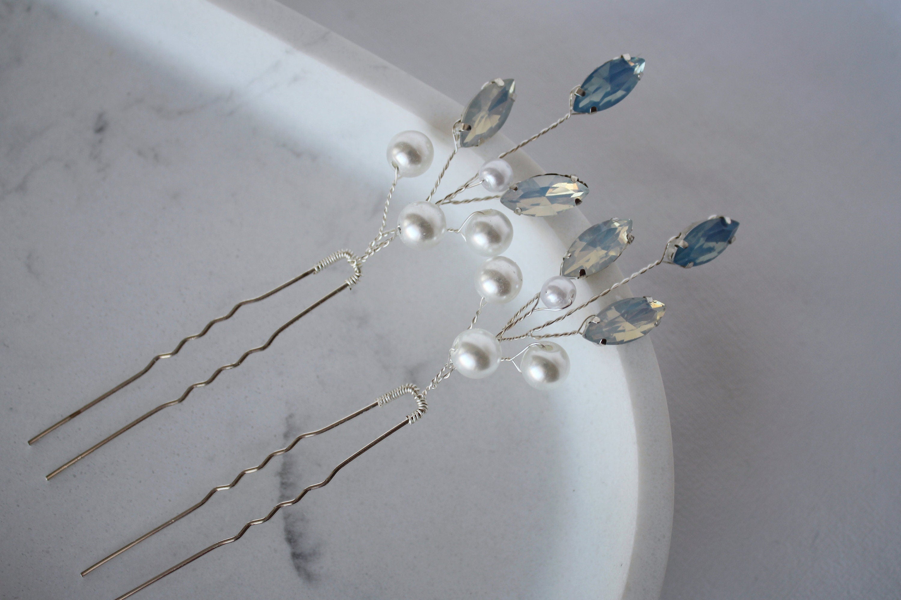 Blue Opal Pearl Hair Pins: Bridal Hair Accessories