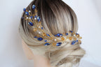 Sapphire Blue Wedding Hair Vine: Gold Bridal Hair Piece