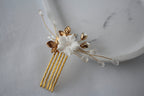 Gold Flower Wedding Hair Comb: Rhinestone Pearl Bridal Hairpiece