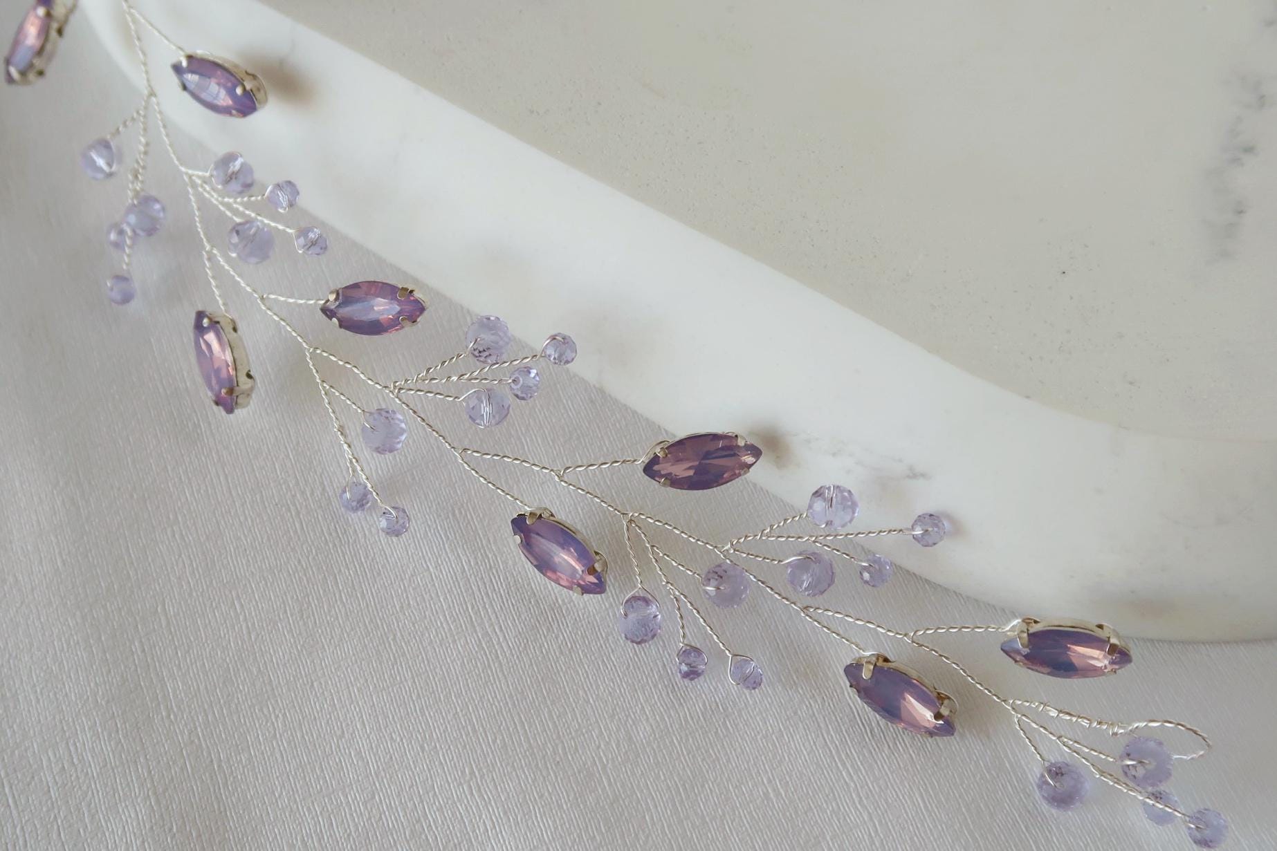 Purple Bridal Headband: Lavender Opal Hair Vine, Amethyst Jewelry