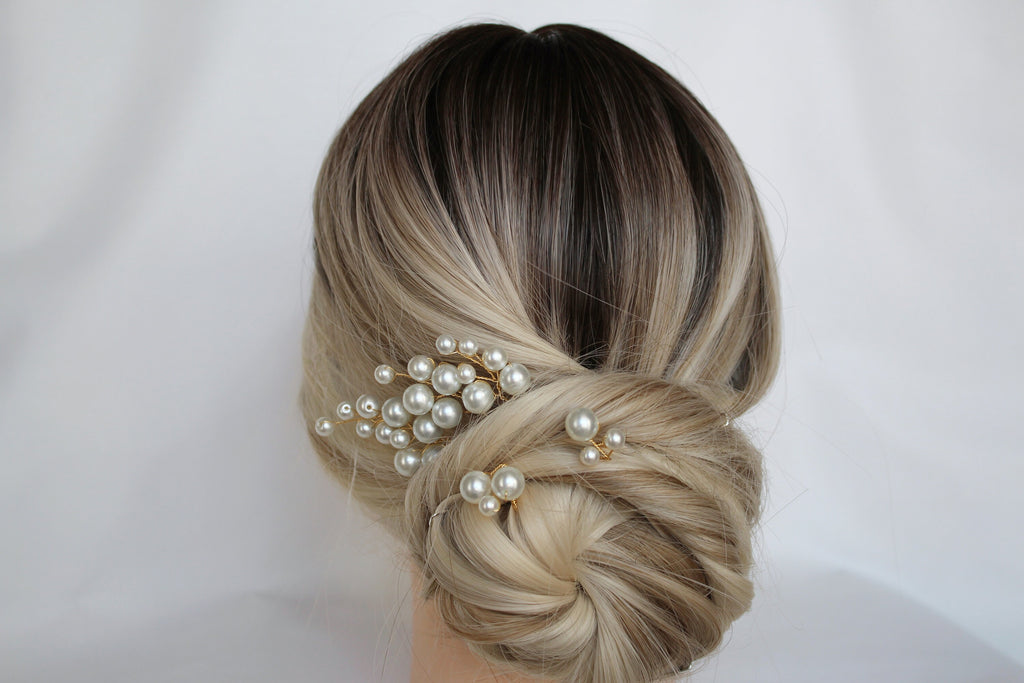 Gold Pearl Hair Pins: Bridal Wedding Hair Accessory