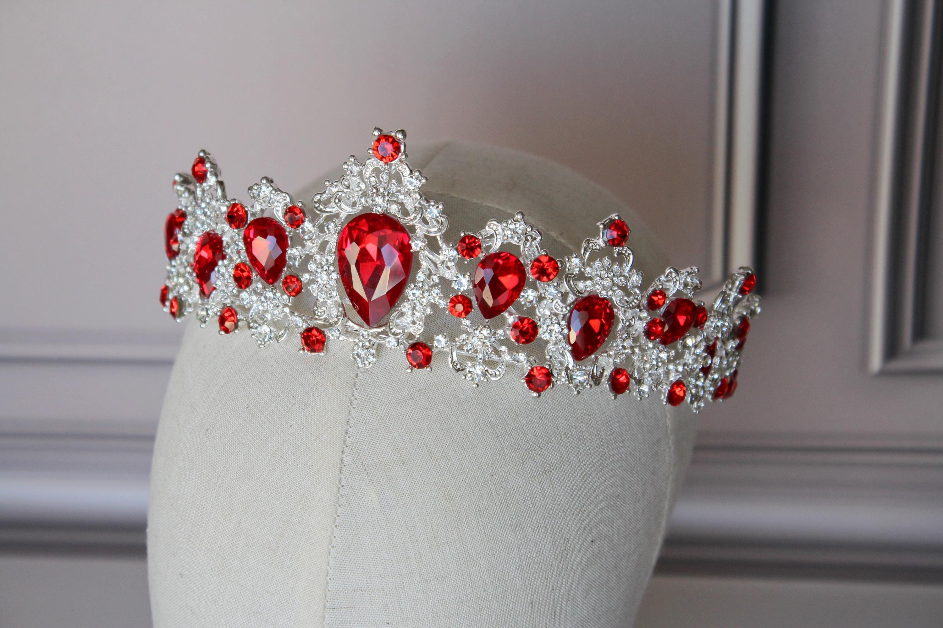 Royal Silver Wedding Crown with Red Crystals