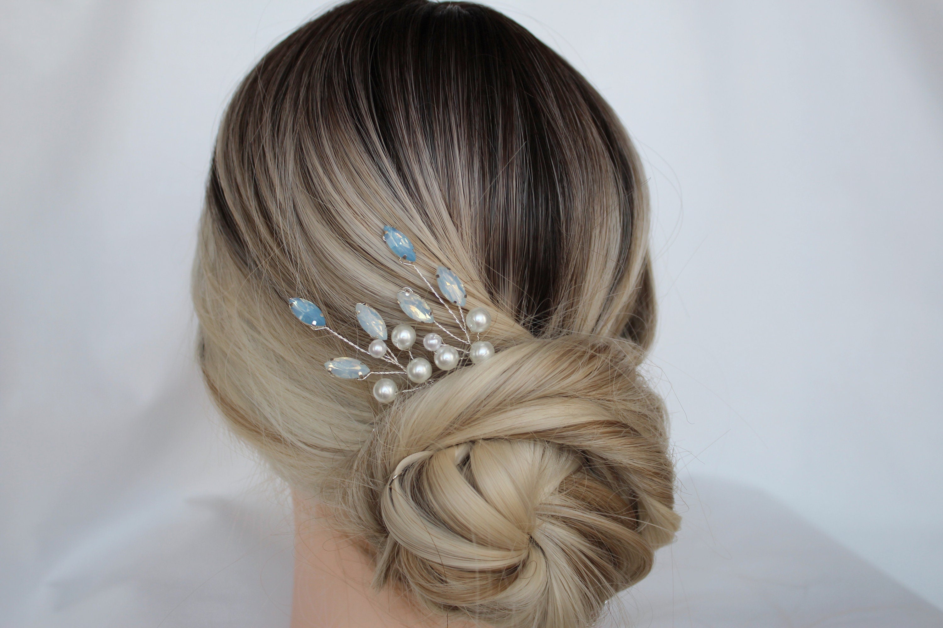 Blue Opal Pearl Hair Pins: Bridal Hair Accessories