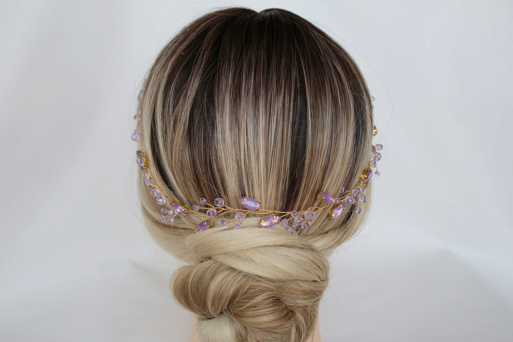 Lavender Crystal Hair Vine: Bridal Headpiece
