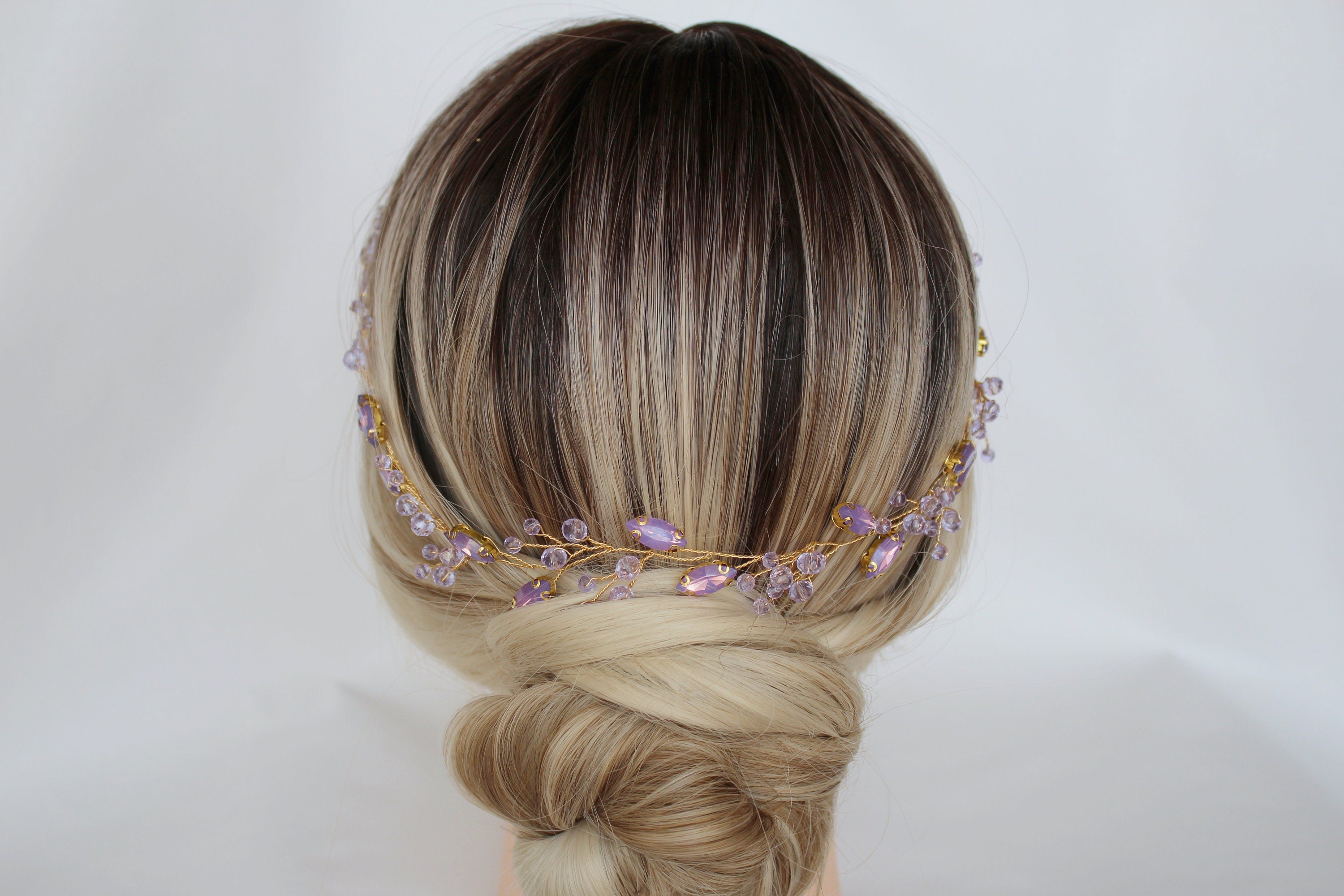 Lavender Crystal Hair Vine: Bridal Headpiece