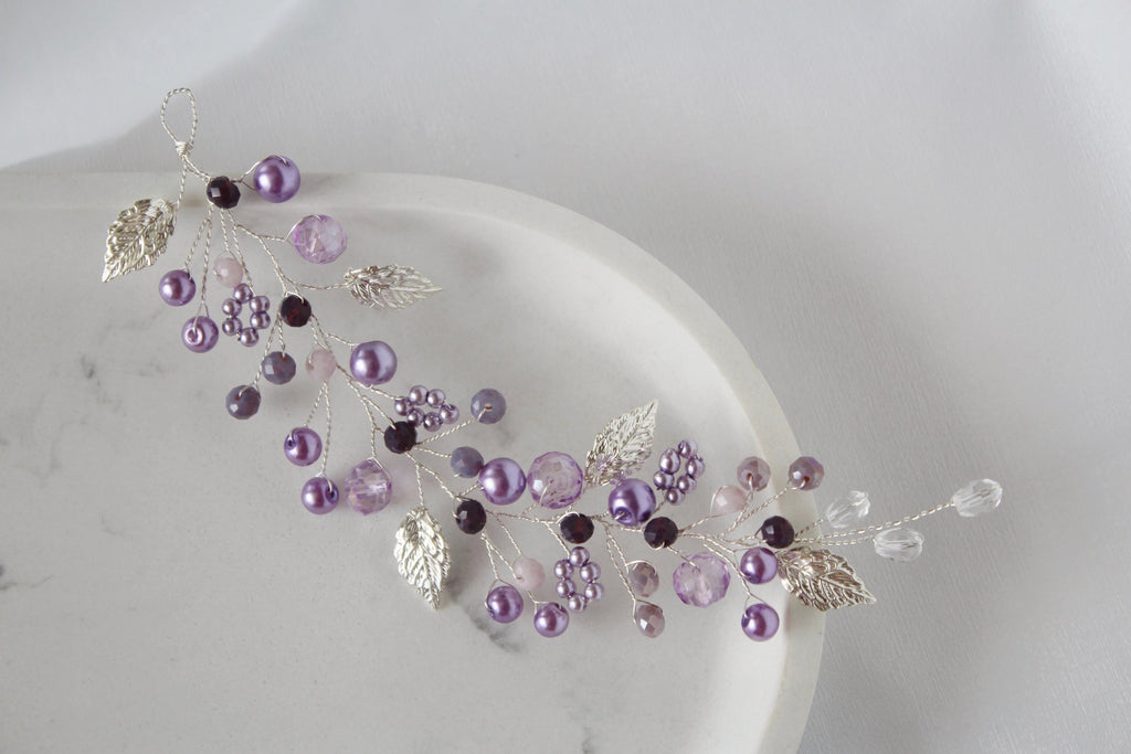 Purple Pearl Hair Vine: Lavender Bridal Headband, Amethyst Jewelry