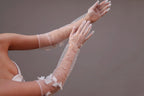 Pearl Bridal Gloves, Long Flower Sheer Gloves