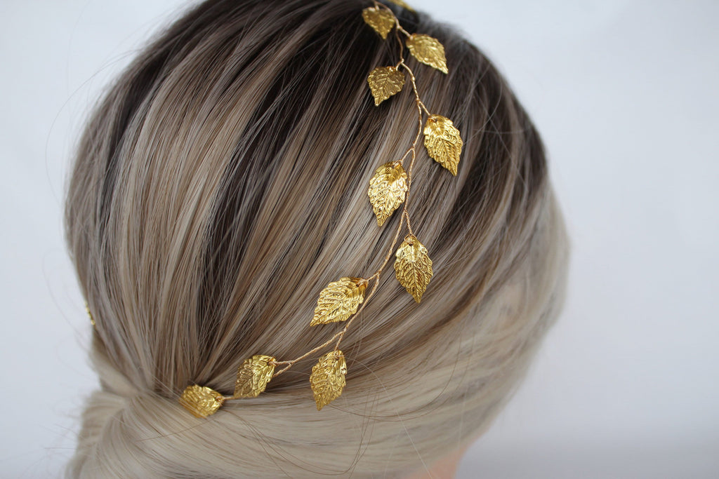 Gold Leaf Wedding Hair Vine: Bridal Headband, First Communion Wreath