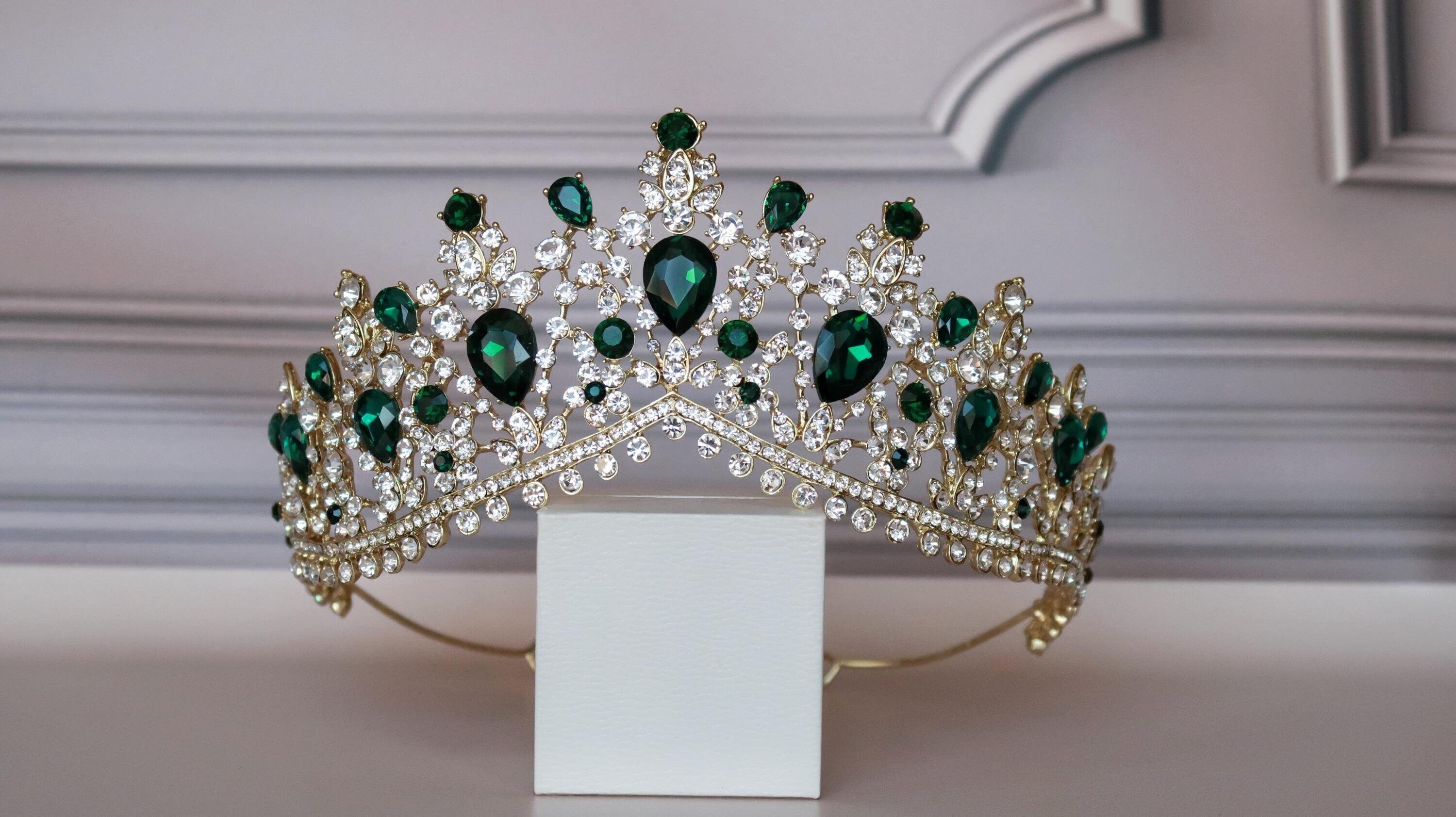 Green Emerald crown tiara, Princess tiara Flora