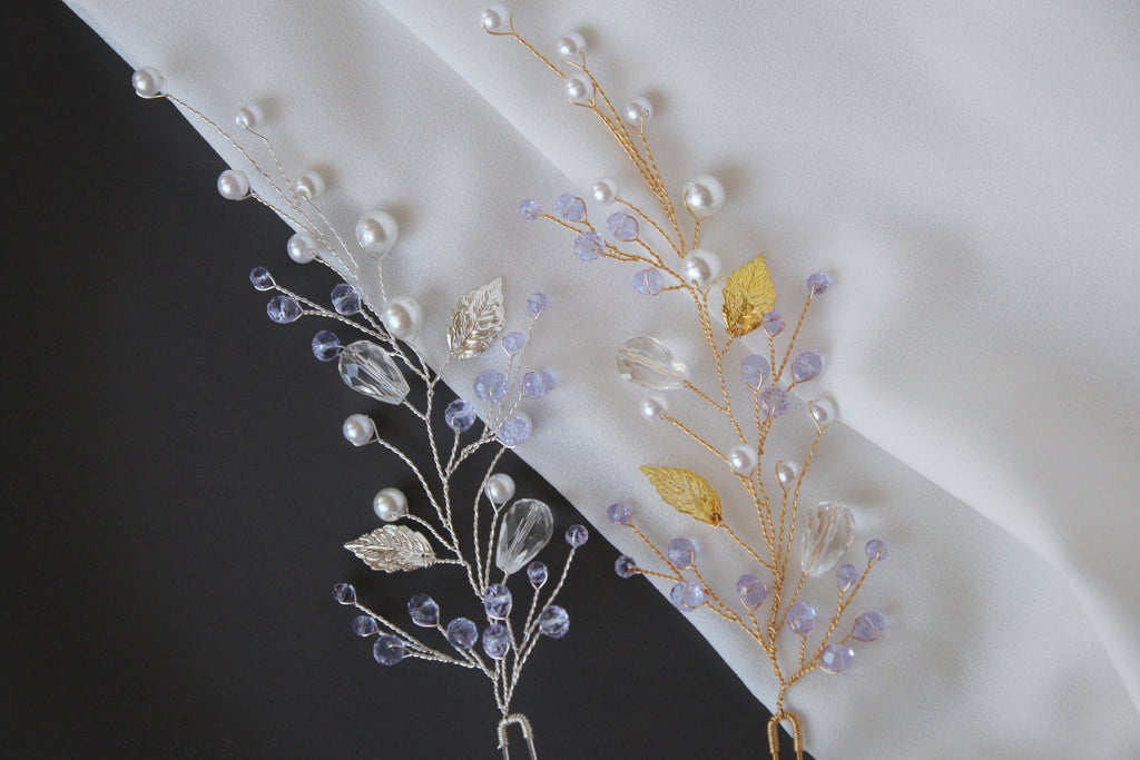 Purple Bridal Hair Pins: Lavender Leaf Headpiece