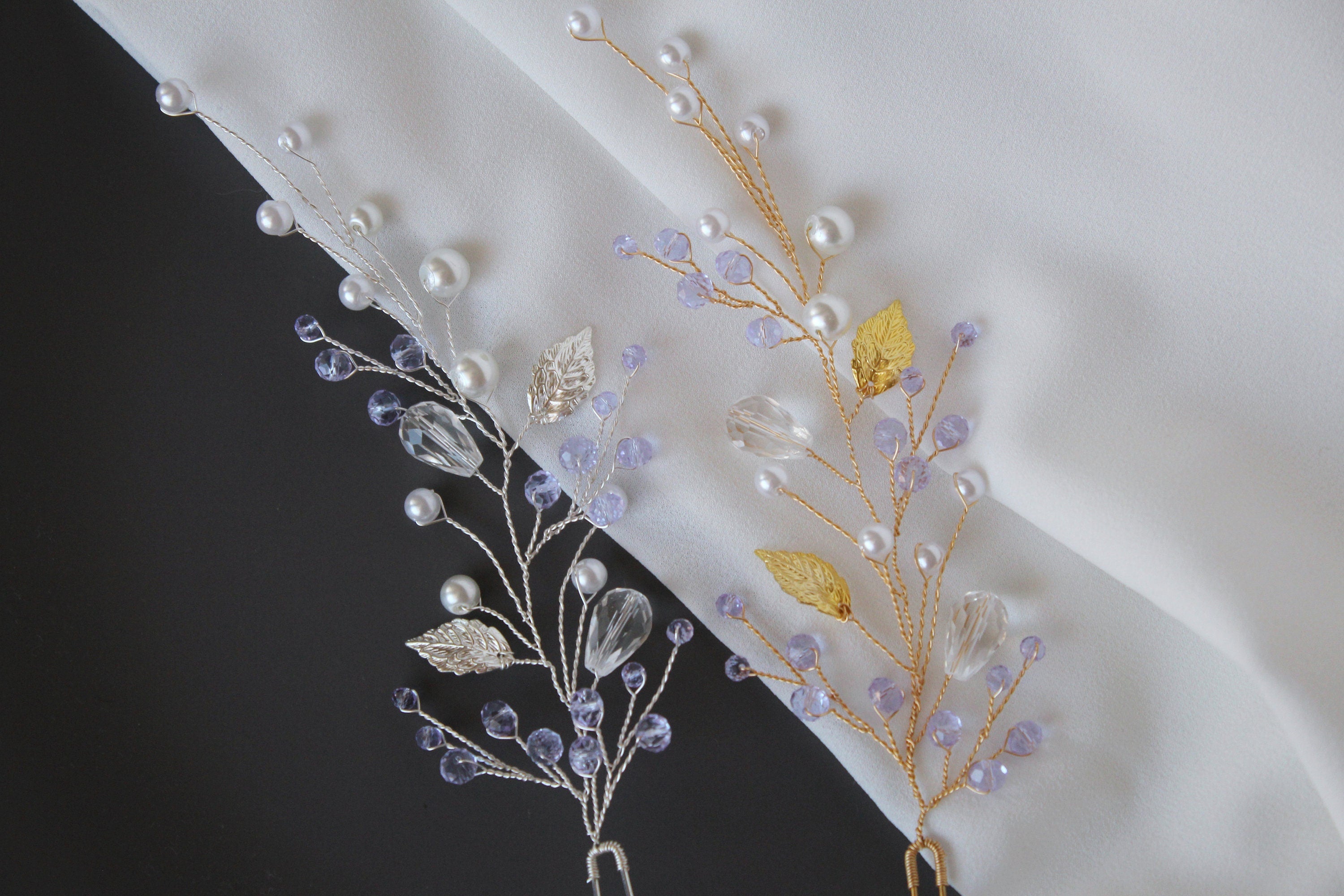 Purple Bridal Hair Pins: Lavender Leaf Headpiece