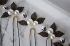 Vintage Pearl Hair Pins: Bronze Leaf Bridal Hair Accessory