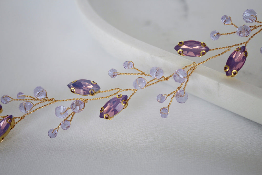 Lavender Crystal Hair Vine: Bridal Headpiece