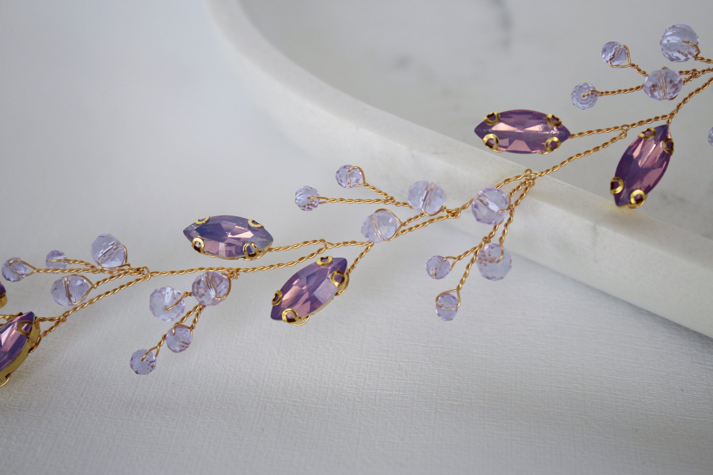 Lavender Crystal Hair Vine: Bridal Headpiece