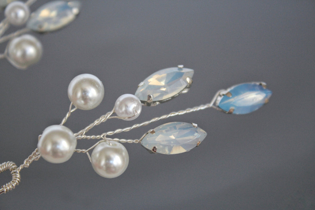 Blue Opal Pearl Hair Pins: Bridal Hair Accessories