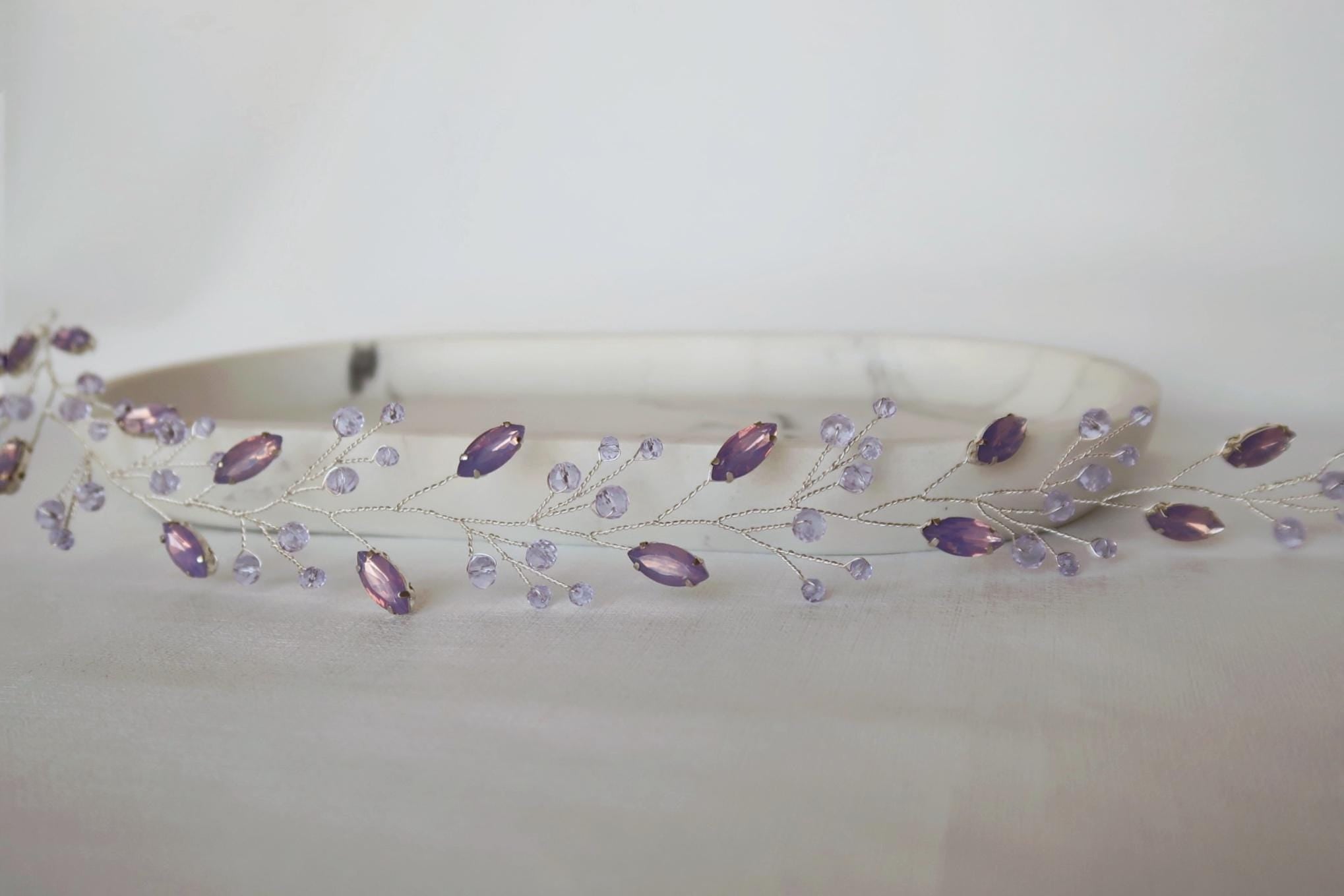 Purple Bridal Headband: Lavender Opal Hair Vine, Amethyst Jewelry