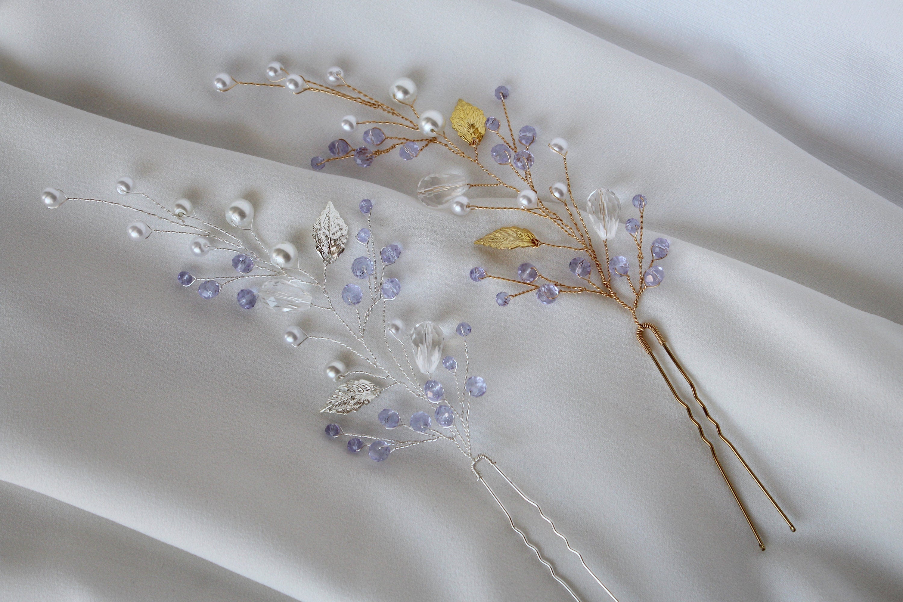 Purple Bridal Hair Pins: Lavender Leaf Headpiece