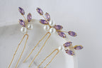 Purple Crystal Bridal Hair Pins: Lavender Wedding Hair Piece