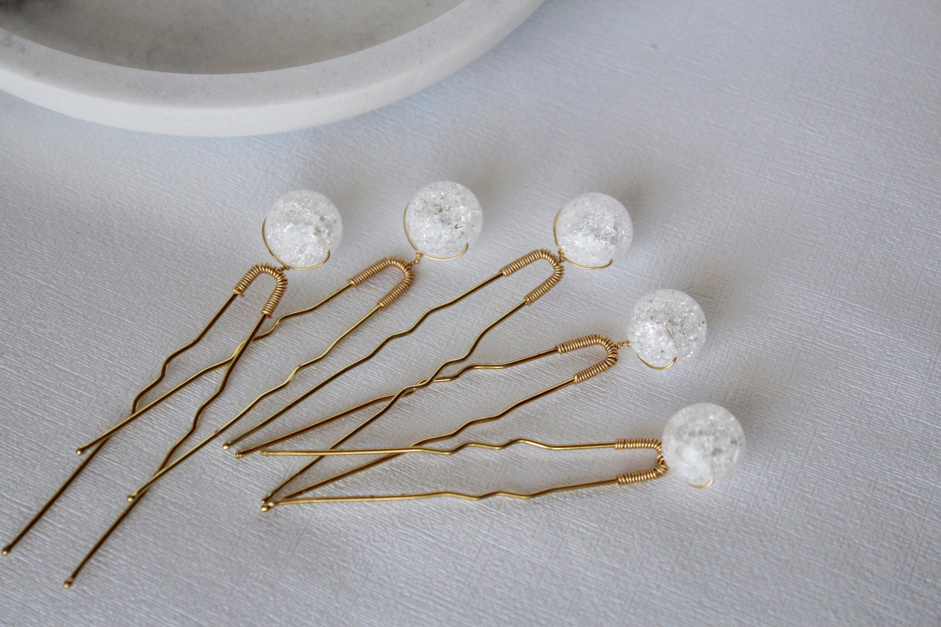 Quartz Crystal Bridal Hair Pins: Gold Wedding Hair Jewelry