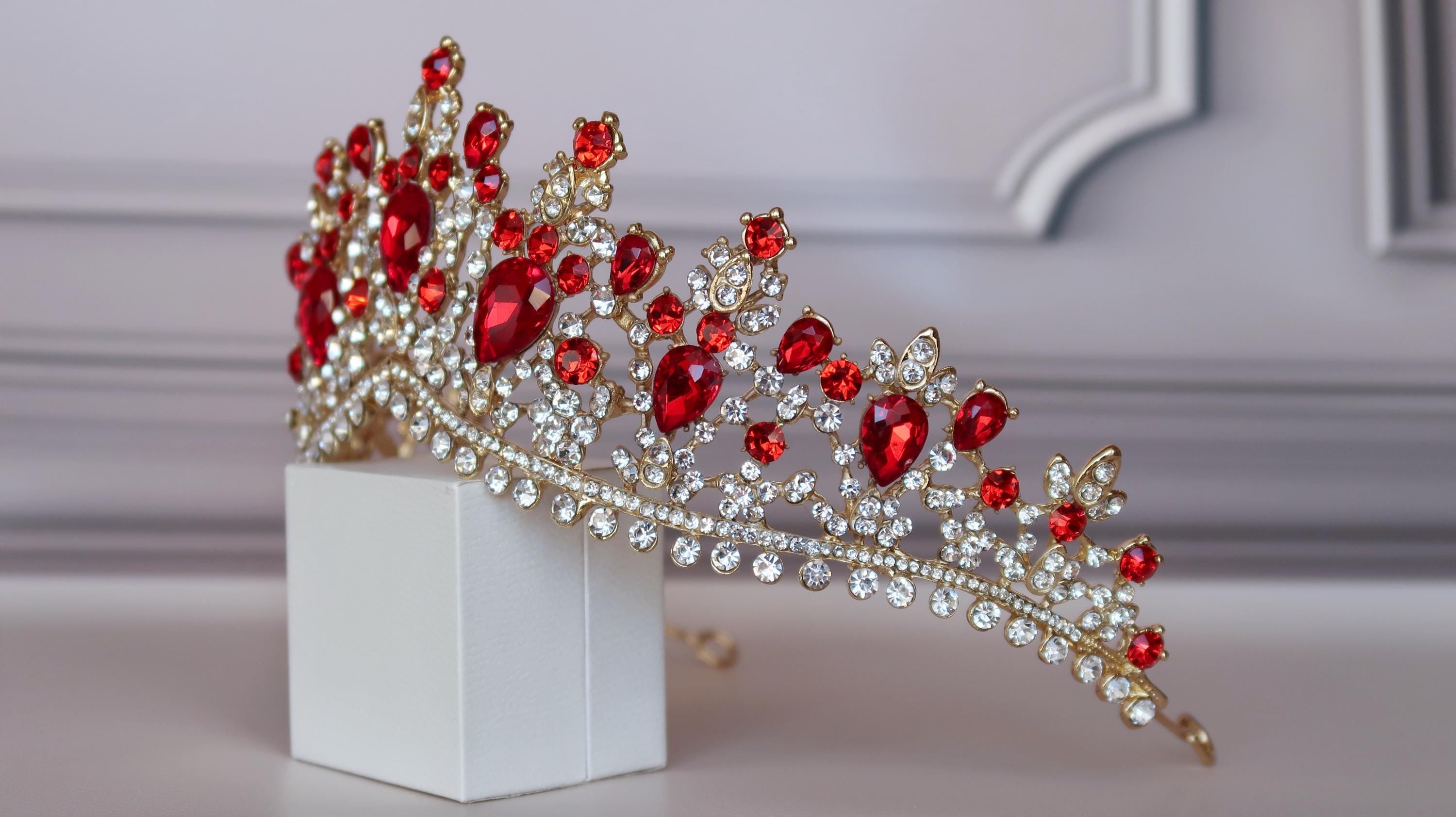 Red princess crown, Ruby quinceanera tiara