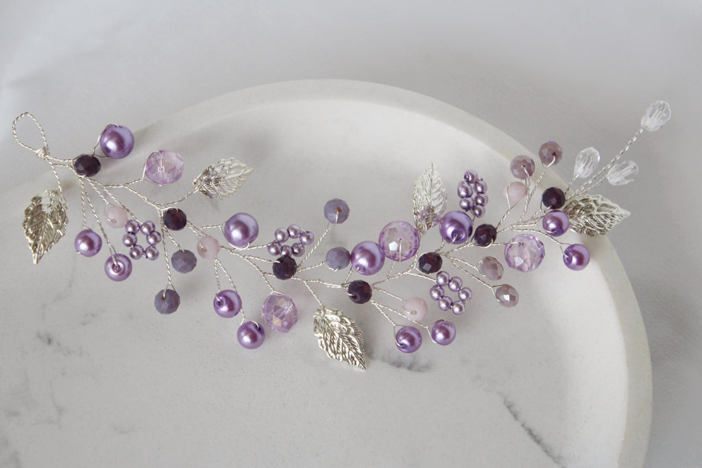 Purple Pearl Hair Vine: Lavender Bridal Headband, Amethyst Jewelry