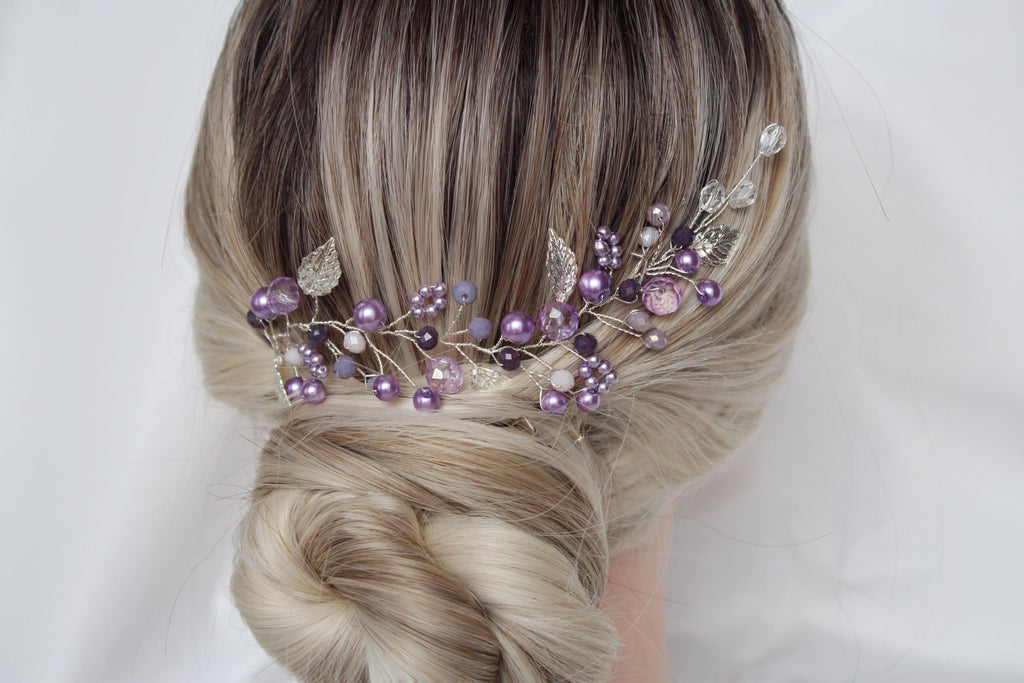 Purple Pearl Hair Vine: Lavender Bridal Headband, Amethyst Jewelry