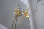 Gold Leaf Pearl Hair Pins: Bridal Rhinestone Hair Piece