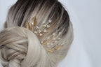 Gold Leaf Wedding Hair Pins: Pearl Bridal Hair Accessory