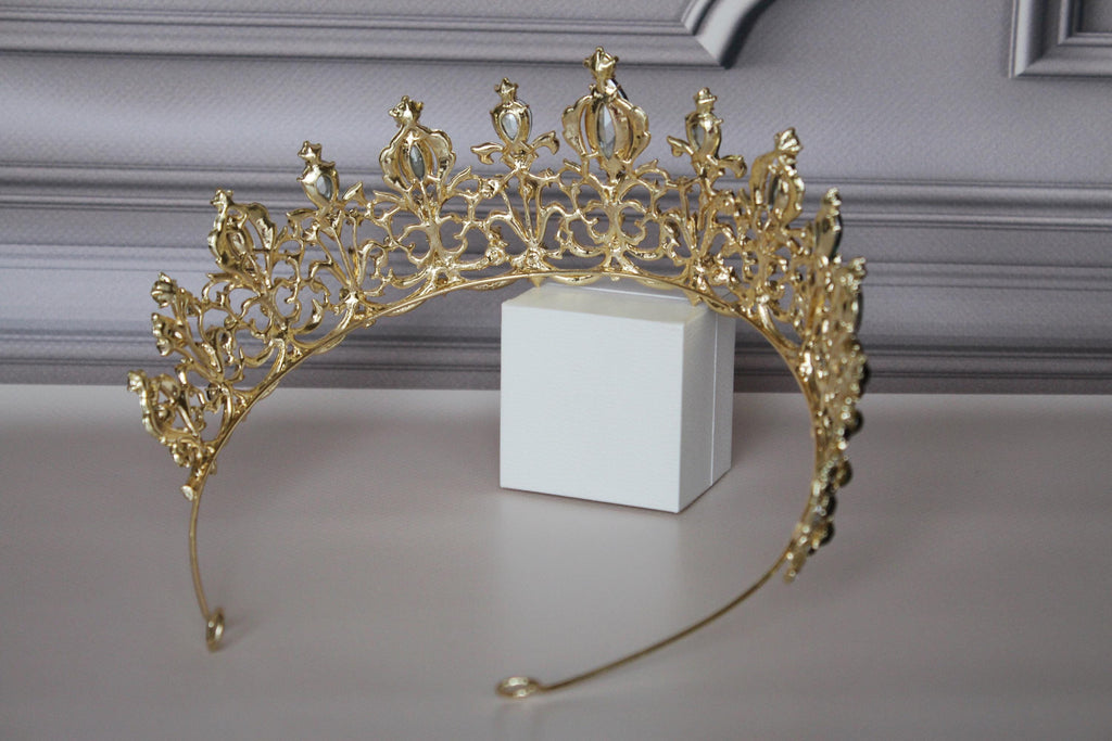 Green and Gold Bridal Tiara, Emerald Wedding Headpiece