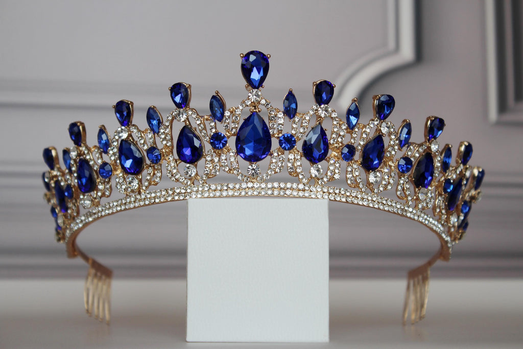 Royal Sapphire Blue Tiara Hairpiece, Light Blue Kids Princess Crown