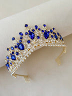 Sapphire Blue gold crown, Quinceanera tiara