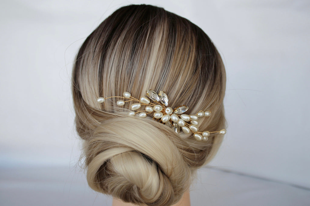 Pearl Wedding Hair Comb: Gold Bridal Hairpiece