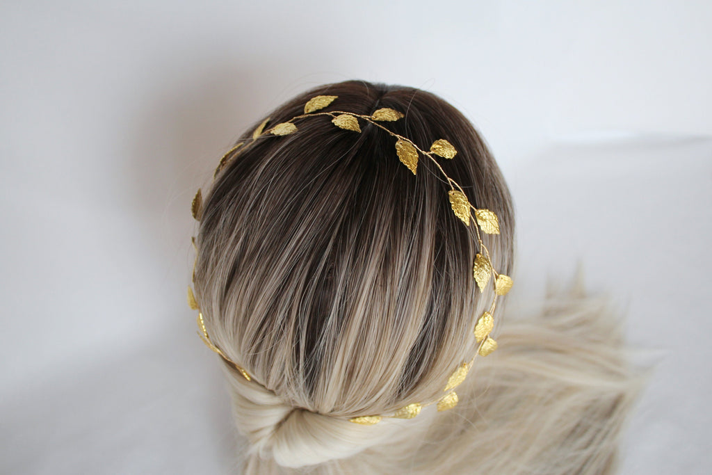 Gold Leaf Wedding Hair Vine: Bridal Headband, First Communion Wreath