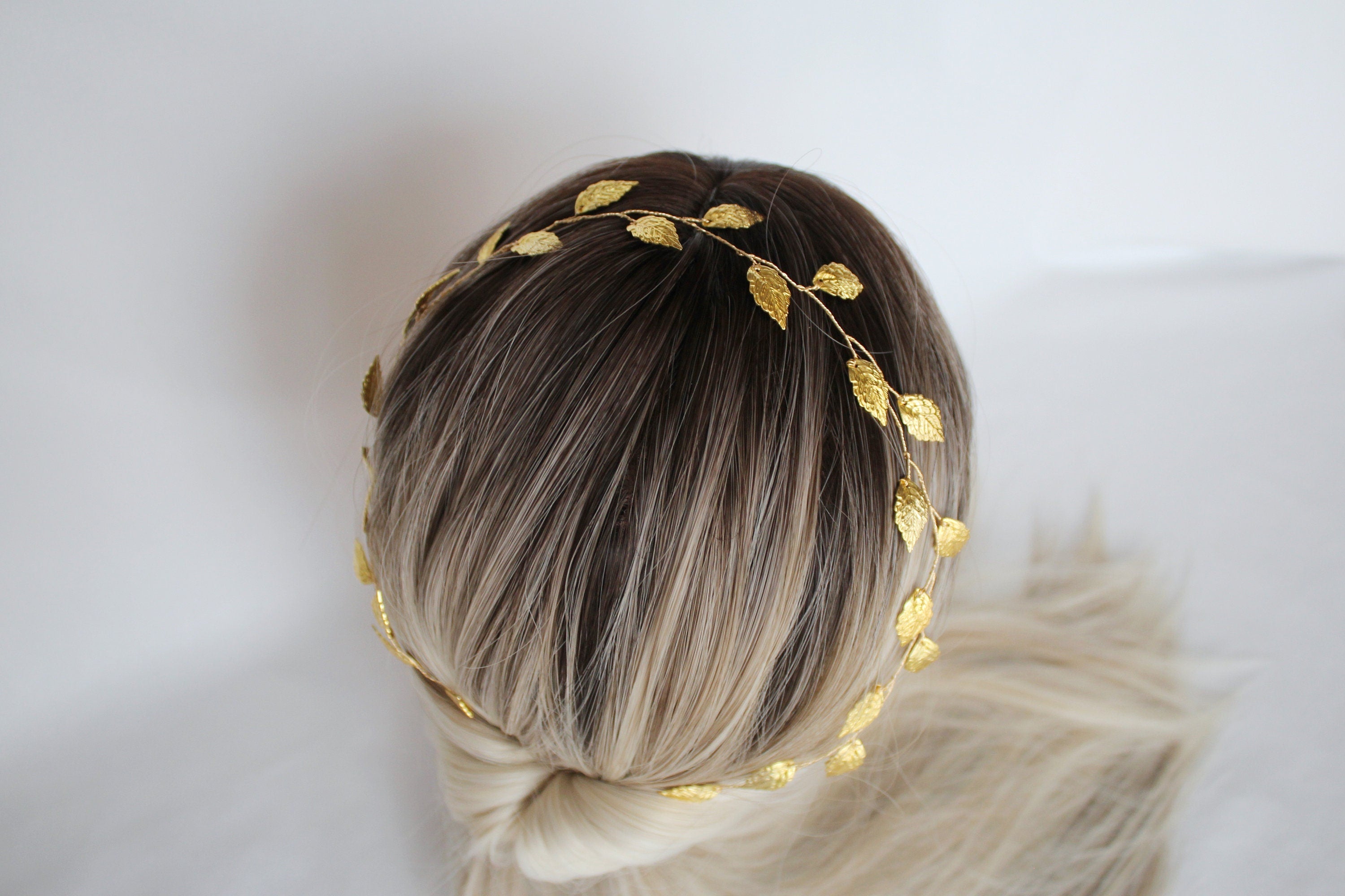 Gold Leaf Wedding Hair Vine: Bridal Headband, First Communion Wreath