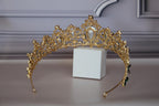 Gold Green Rhinestone Tiara Crown