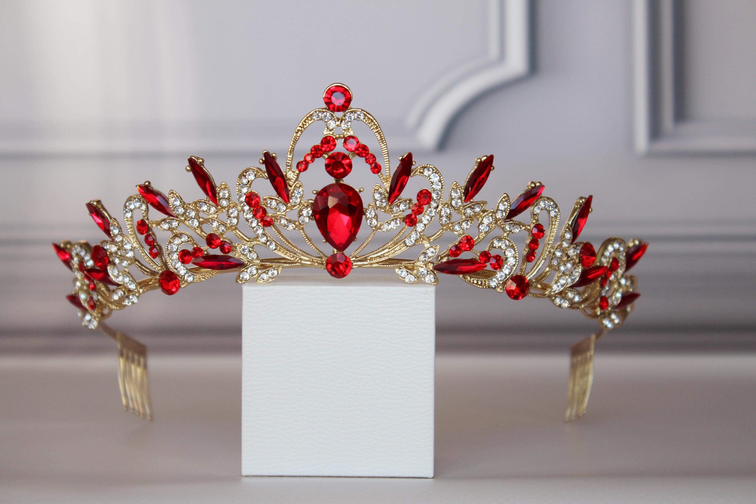 Red Gold Tiara for Girls – Ballet Dance Headpiece